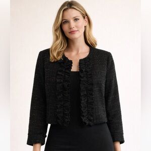 Black Ruffled Metallic Tweed Cropped Jacket - Women's-Vintage 90s Y2K